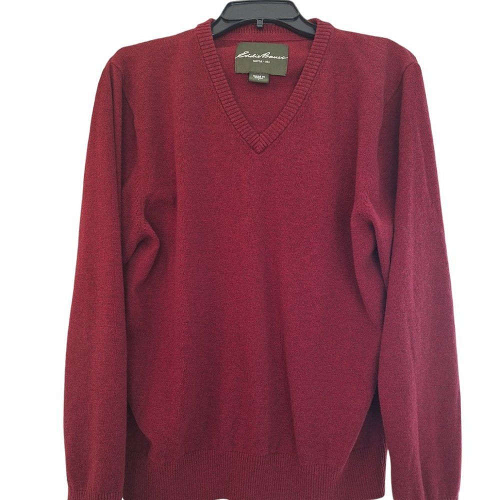 Eddie Bauer Cotton and Cashmere V-Neck Sweater Pullover Maroon Men size Large